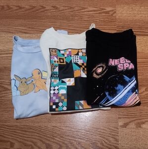Graphic T-Shirt Trio - Blue, Cream, Black